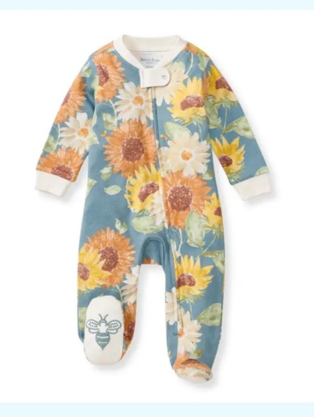 Burt’s Bees Baby Organic Cotton Footed Onsie Mountain Blue Sunflower NWT